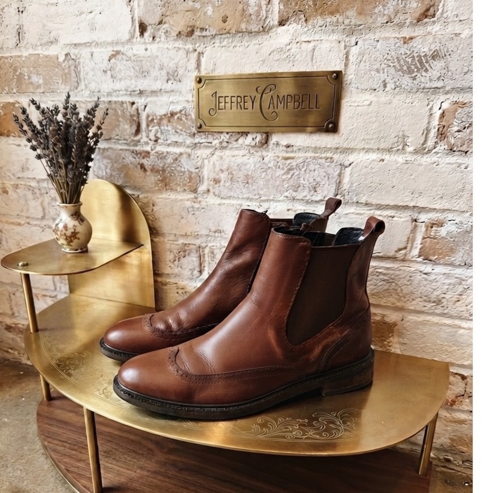Jeffrey Campbell‎ Brown Leather Wingtip Chelsea Ankle Boots  9.5 Brogue Zip